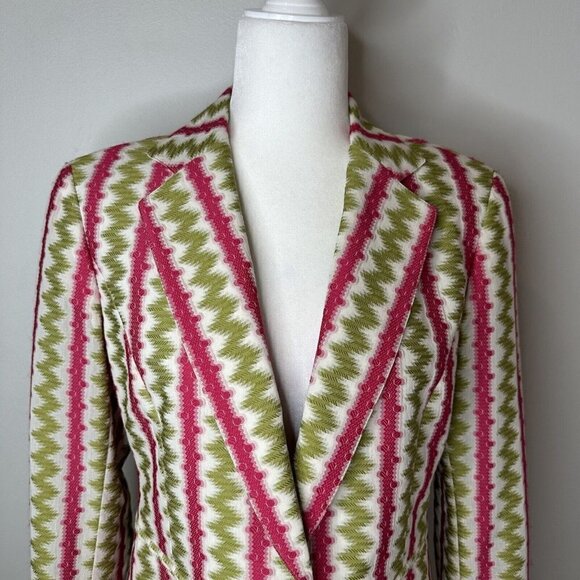 LAFAYETTE 148 New York Womens Green & Pink One Button Collar Blazer Jacket Sz 4 - Picture 2 of 12